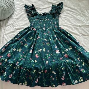 Hill House Mini Dark Green Floral Sundress with Pink & White Flowers